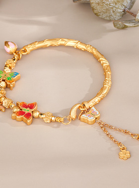 s925纯银珐琅彩蝴蝶半边圆手镯女