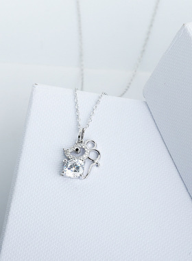 s925纯银小老鼠项链女满钻锆石本