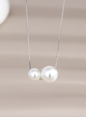 s925纯银大小珍珠项链女轻奢滑珠