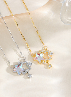 s925纯银月光石双子星项链女生轻