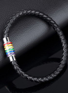 流行手饰饰品钛钢六色彩虹