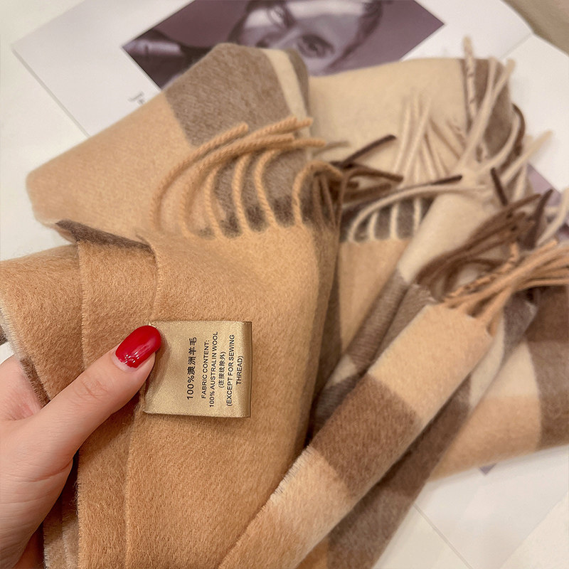 重磅珍品澳洲wool简约百搭格子羊毛围巾女情侣窄版长款男士围脖,淘宝优惠券,粉丝福利购,淘宝优惠卷