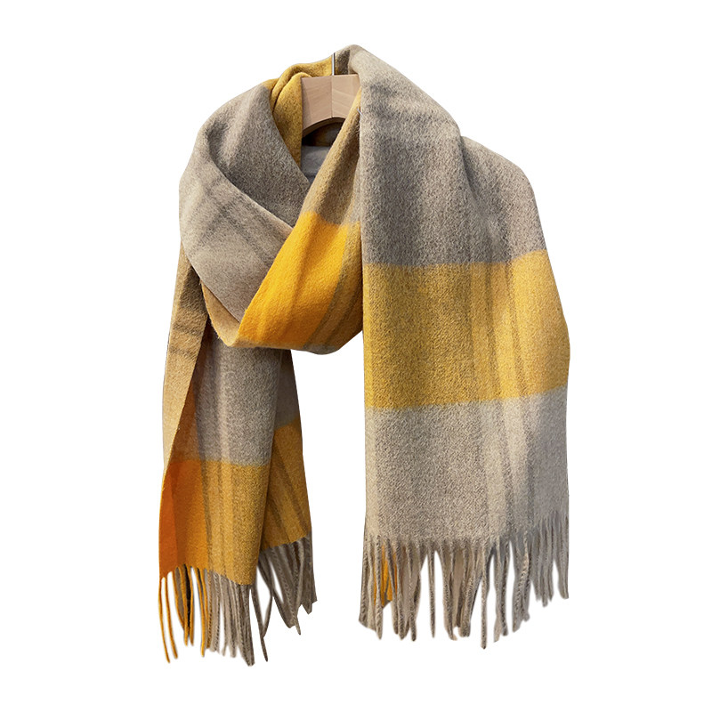 日本北海道100%纯羊毛围巾女冬季百搭情侣款黄色格子保暖披肩围脖,淘宝优惠券,粉丝福利购,淘宝优惠卷
