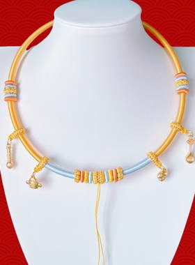 宝宝项圈周岁长命锁儿童金色挂绳