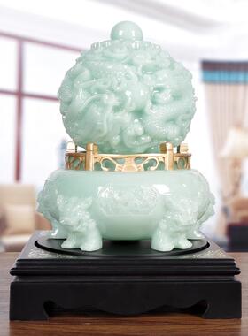 玉石招财九龙乾坤鼎摆件可旋转公司办公室老板领导书柜装饰品开业