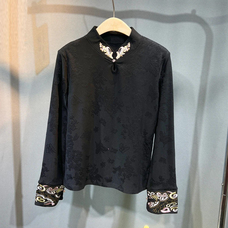 新中式国风刺绣上衣内搭女装长袖T恤春秋冬新款加绒加厚打底小衫,淘宝优惠券,粉丝福利购,淘宝优惠卷