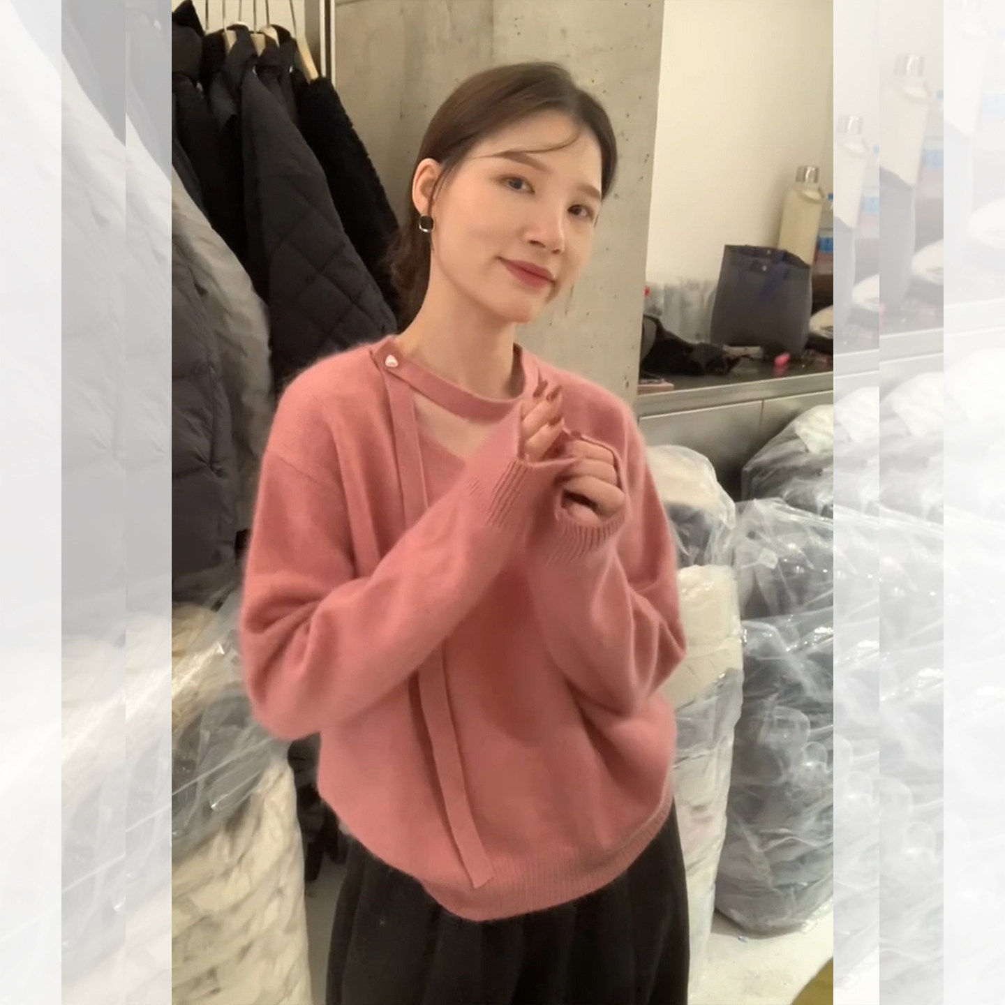 韩系灰色V领飘带针织打底衫女秋冬季慵懒高级感毛衣内搭宽松上衣,淘宝优惠券,粉丝福利购,淘宝优惠卷