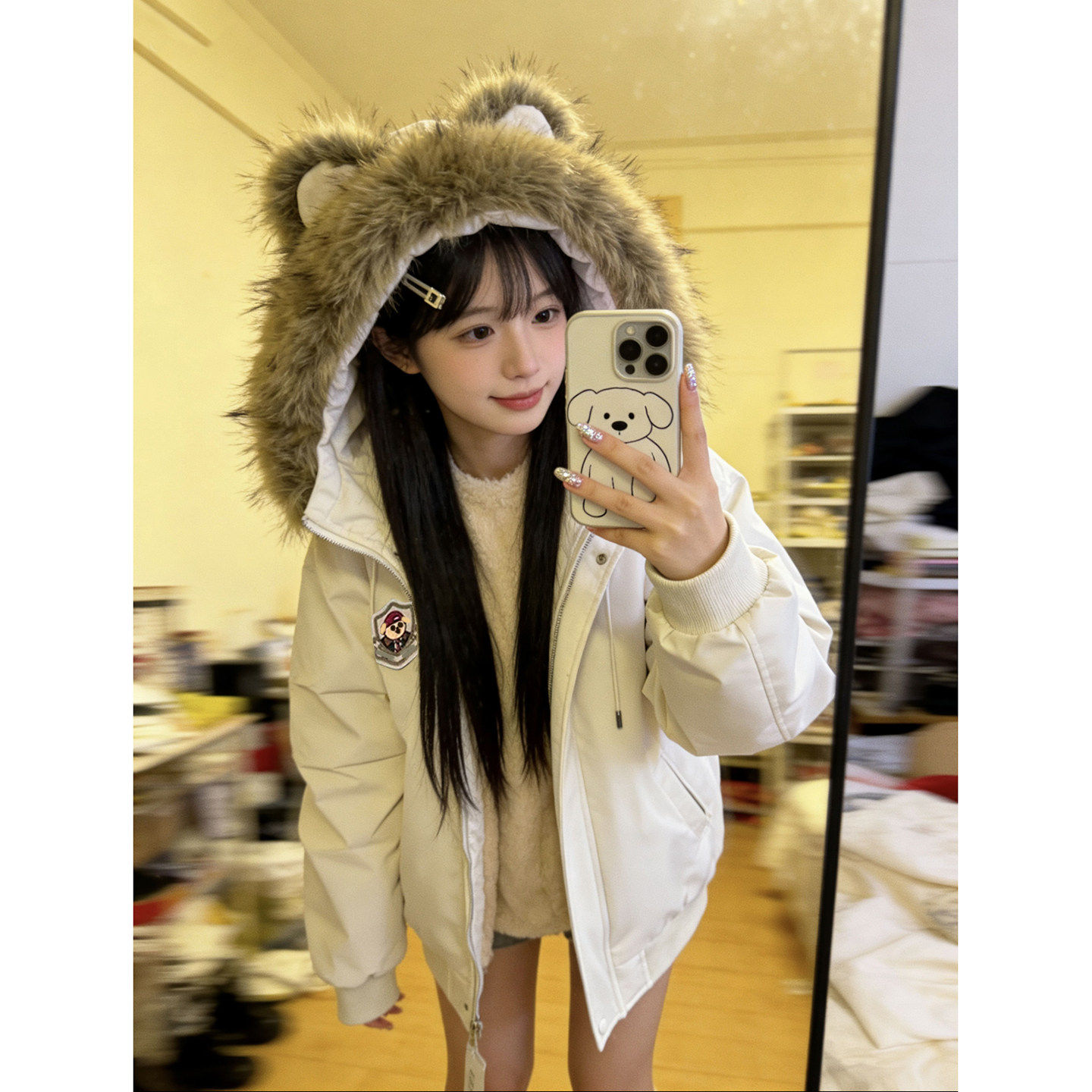 小熊加绒派克服冬装韩系棉服女款2025新款冬季独特加厚棉袄厚外套,淘宝优惠券,粉丝福利购,淘宝优惠卷