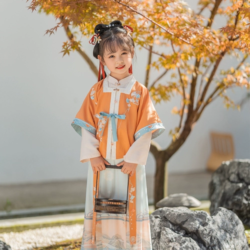Детское весеннее ханьфу, шифоновое платье, комплект, костюм для девочек, китайский стиль