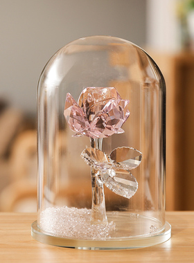 少女心水晶永生花玻璃罩小摆件