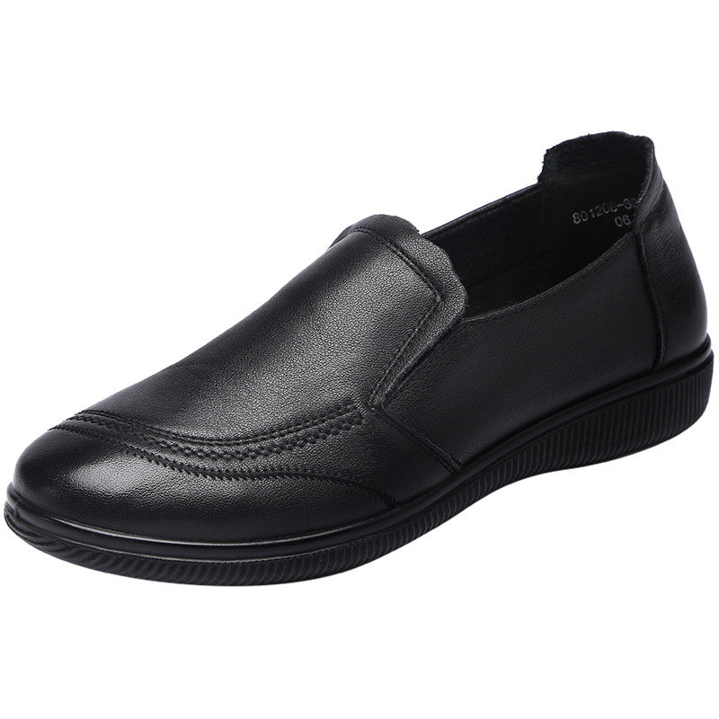 旺奈真皮软底妈妈单鞋平底防滑圆头女鞋中老年大码一脚蹬皮鞋清仓,淘宝优惠券,粉丝福利购,淘宝优惠卷