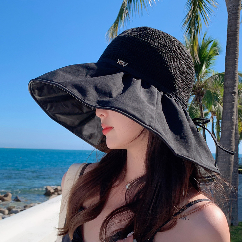 黑胶防晒帽女防紫外线渔夫帽大檐遮脸帽子可折叠太阳帽透气遮阳帽