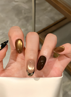手工穿戴甲中古老钱风黑金美甲贴