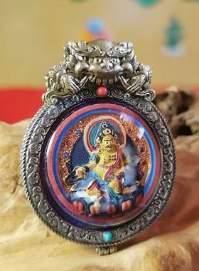 西藏矿物质彩绘擦擦黄财神嘎乌盒吊坠挂件项坠饰品配件