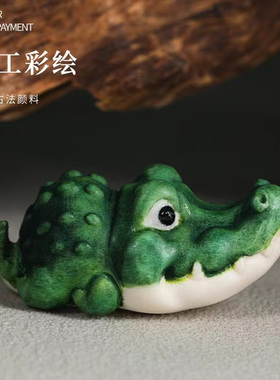 天然鹿角雕刻鳄鱼吊坠手工彩绘根付挂件项坠佛珠手串项链配饰配件