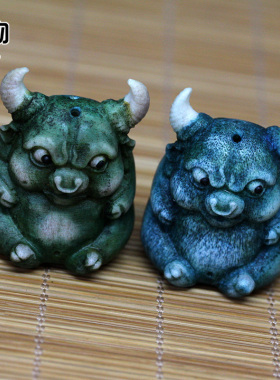 天然鹿角雕刻青牛蓝牛顶珠挂件项坠手把件佛珠手串配饰配件