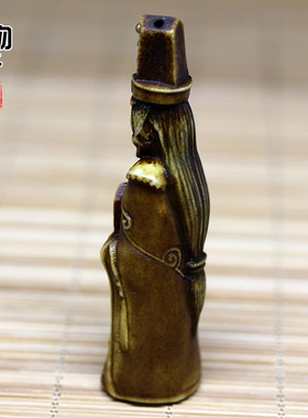 鹿角根付雕刻判官吊坠手把件