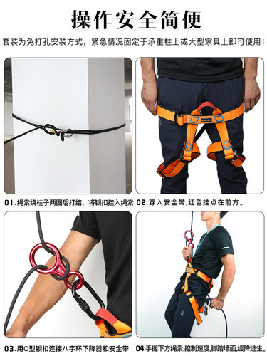 加粗钢丝绳应急逃生绳救援绳高楼火灾逃生救生装备家用高层缓降器 - 图1
