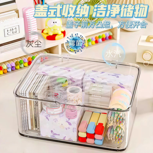 桌面亚克力透明收纳盒翻盖式桌面化妆品防尘收纳盒零食杂物整理盒 - 图1