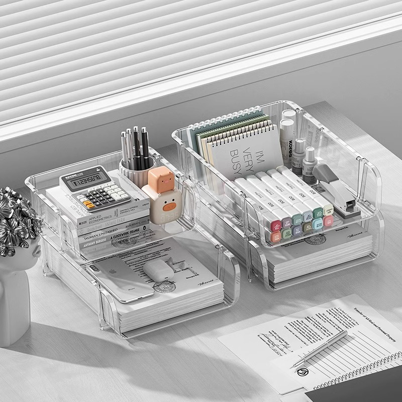 透明桌面文件收纳架书架书本桌子置物架办公室亚克力a4纸整理盒子