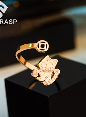 老虎生肖戒指女转运钛钢不掉色