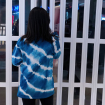 Original autumn and winter style italy striped water corrugated pattern handmade blue dye pure cotton necropolis with 100 hitch undershirt male and female