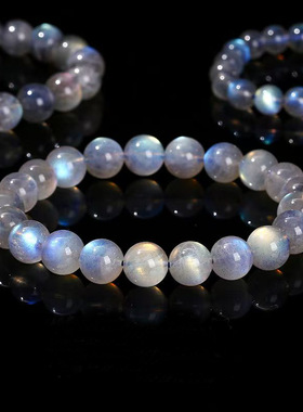 星空蓝天然拉长石手链玻璃体冰种灰月光石多圈手串强彩光全蓝水晶