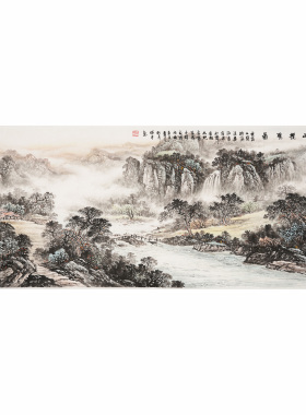 纯手绘禅意源远流长招财山水画
