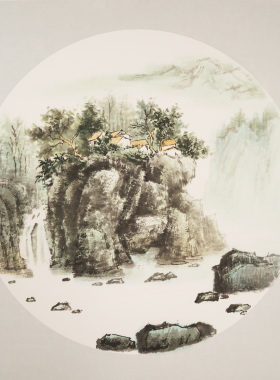 禅意纯手绘斗方卡纸石玉山水画