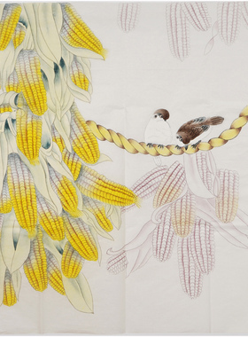 工笔斗方团扇纯手绘枇杷玉米花鸟画新中式客厅餐厅国画秦薇字画23