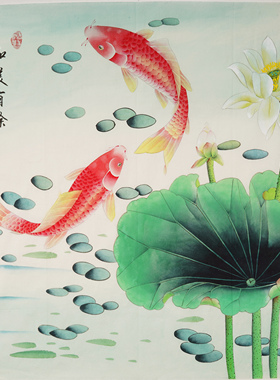 四时同纯手绘工笔画荷花牡丹
