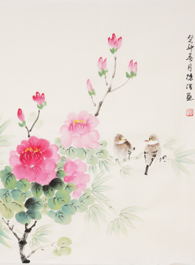 纯手绘写意画客厅背景墙装饰画