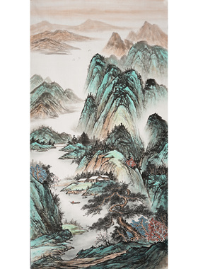 纯手绘无款不题款玄关山水画