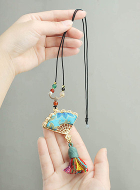 非遗手工仿宋锦扇子项链女