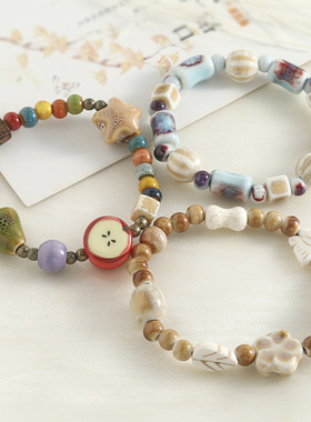 小红书爆款复古陶瓷手串女文艺森系学生手链串珠小众轻奢简约手饰