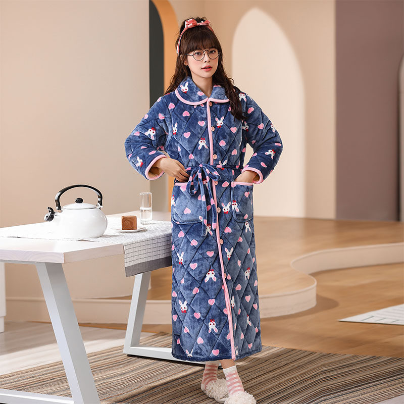 冬季三层夹棉加厚加绒睡袍女士法兰绒夹棉保暖家居服可外穿,淘宝优惠券,粉丝福利购,淘宝优惠卷