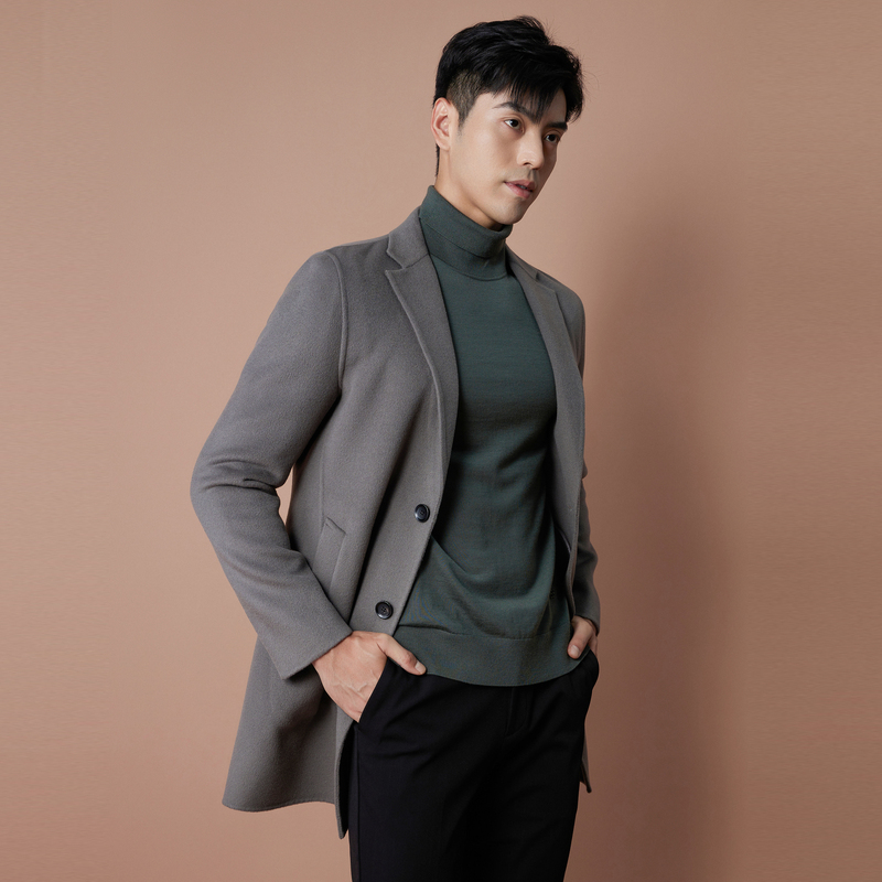 堡尼秋冬新品商务羊毛混纺呢子大衣双面呢单排扣外套男BM745041A - 图2