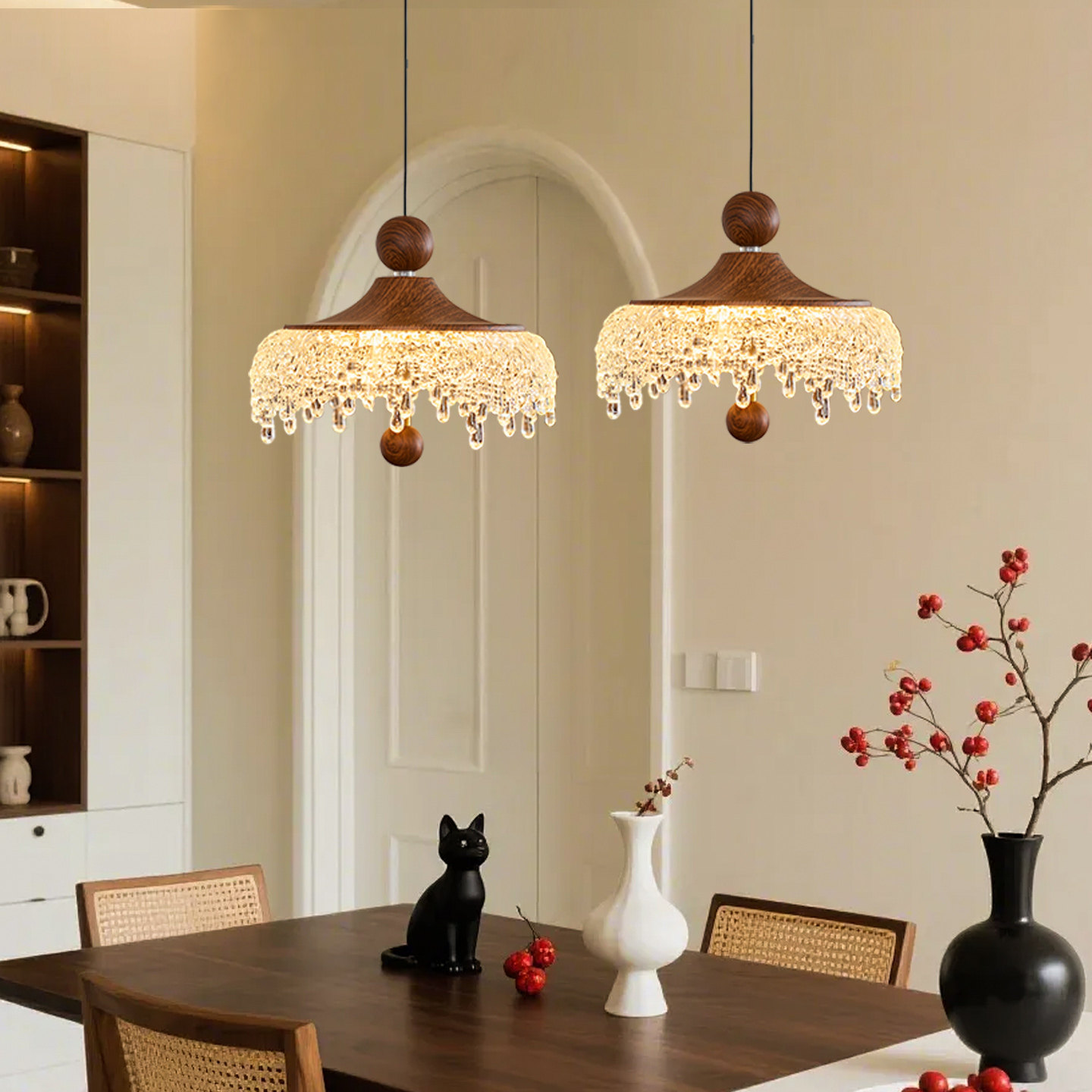 中古创意水滴宋式美学吧台升降床头餐桌吊灯新款复古侘寂风餐厅灯,淘宝优惠券,粉丝福利购,淘宝优惠卷