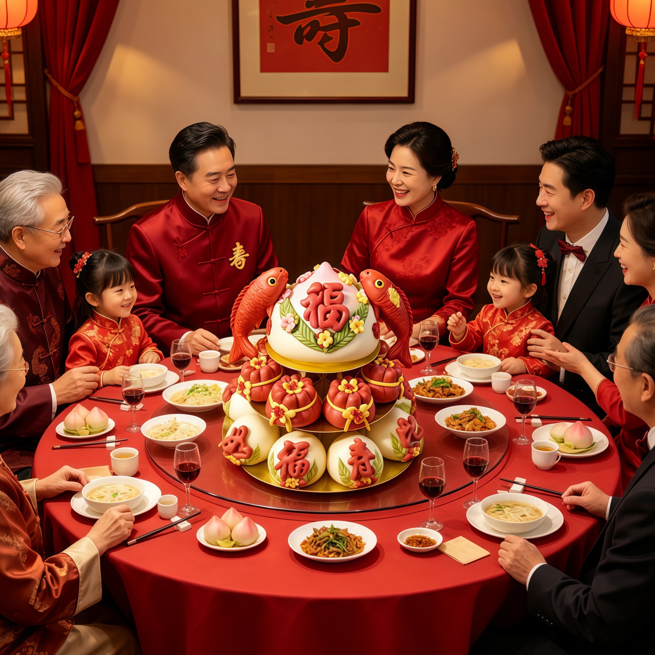 寿桃馒头老人生日蛋糕祝寿手工花馍花饽饽过寿宴胶东多层寿塔摆台