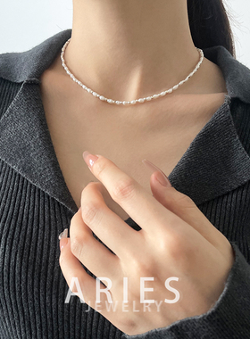S925银锁骨链女简约项链淡水珍珠
