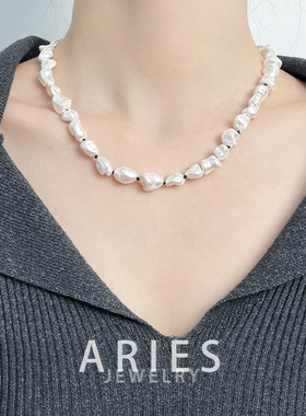 S925纯银女生巴洛克珍珠项链