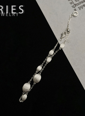 s925纯银简约复古拉丝圆饼手链