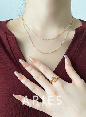 s925银意大利工艺圆珠金柱锁骨链