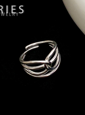 s925银简约扭纹交叉多层戒指