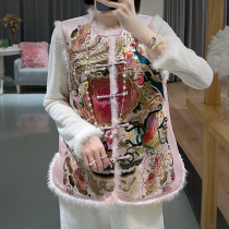 New Chinese womens dress Tang suit Embroidered Cotton Clothing Country Wind small cotton padded jacket for national wind Machioaki Autumn Winter Style Pan Buttoned Hanfu Jacket