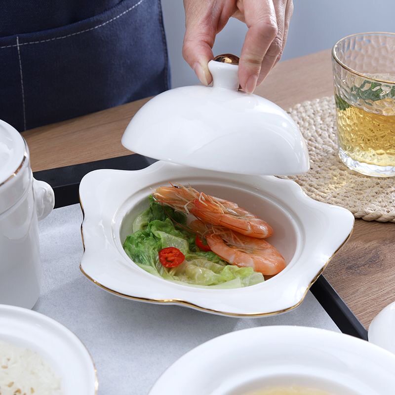 陶瓷带盖月子餐具套装碗盘月子会所用瓷 一人份炖盅汤盅印字logo