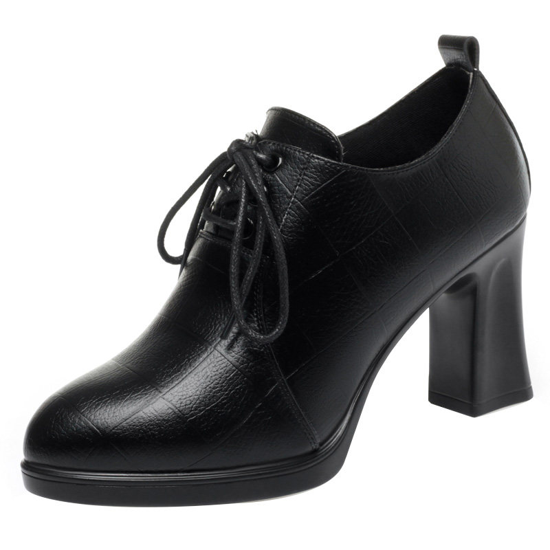 单鞋春秋款鞋子新款妈妈鞋加绒单里真皮软皮高跟百搭女士深口皮鞋,淘宝优惠券,粉丝福利购,淘宝优惠卷