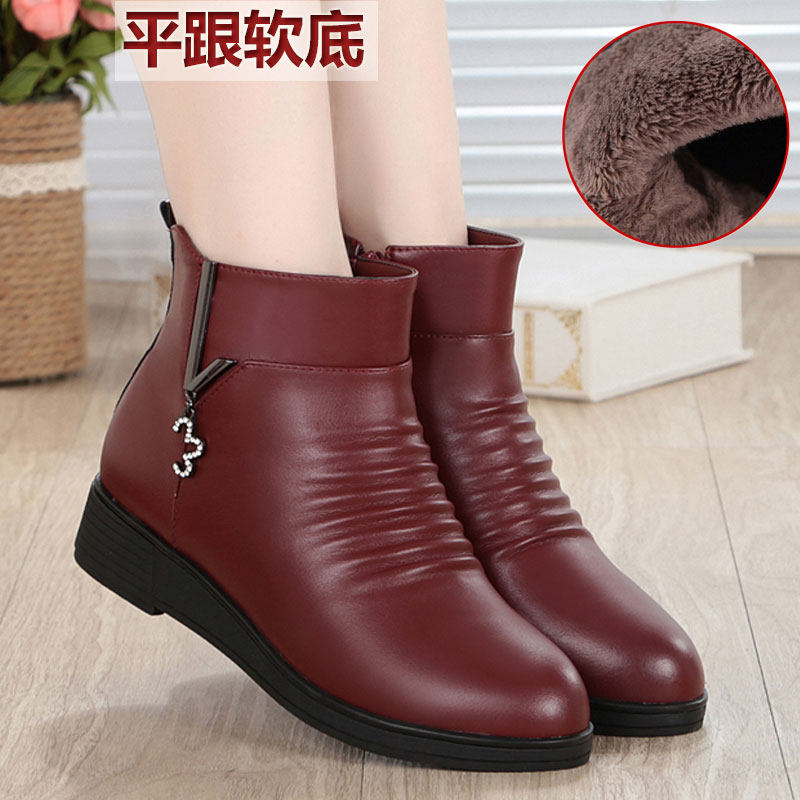 妈妈鞋棉鞋女秋冬季中年真皮防滑软底短靴皮鞋加绒靴子中老年女鞋,淘宝优惠券,粉丝福利购,淘宝优惠卷