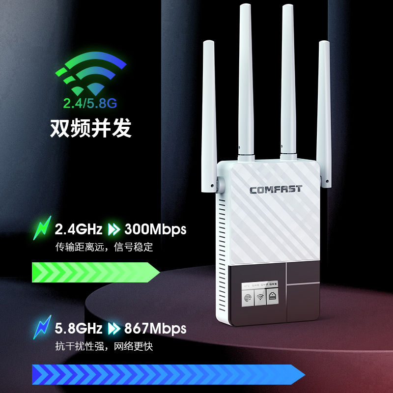 COMFAST CF-WR760AC 双频wifi信号扩大器1200M家用无线路由器信号增强放大器加强远距离扩展大功率穿墙中继器 - 图1