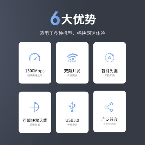 COMFAST CF-922AC 无线网卡台式机wifi接收器笔记本电脑主机外置usb无线网卡千兆5G双频免驱动网络信号win7 - 图1